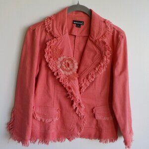Wet Seal Jacket - Size Small - Pink - Vintage Look - Flower Fringe Denim (279)
